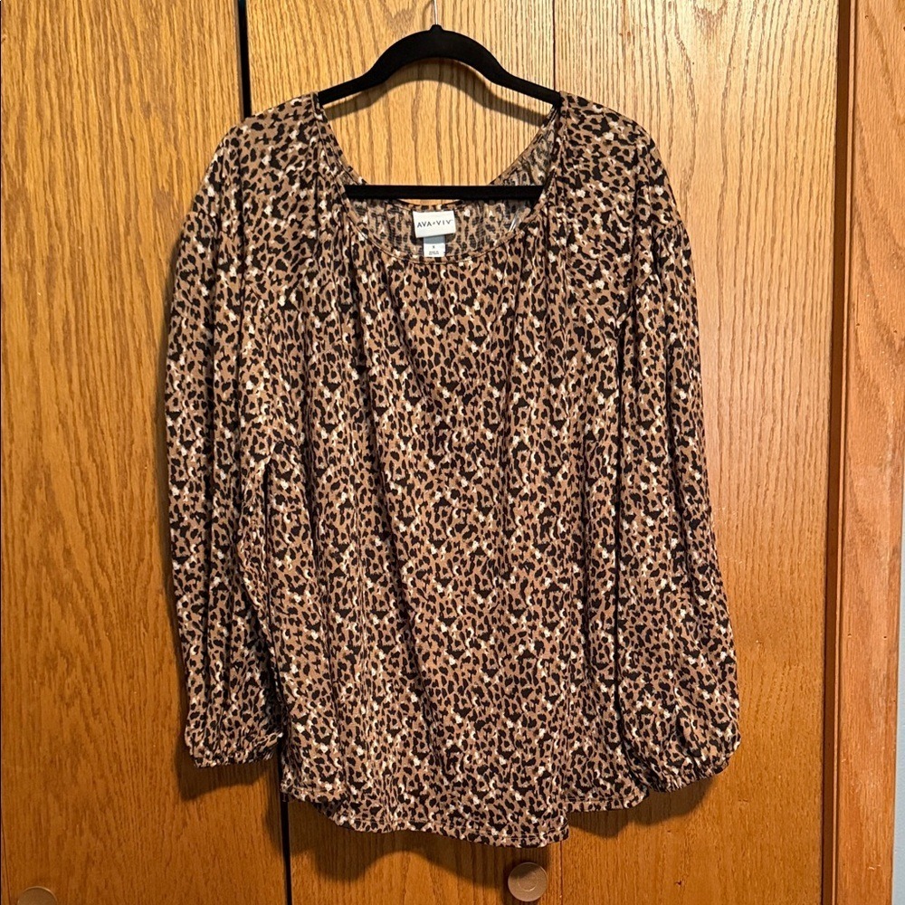 AVA & VIV Women's Leopard Print Long Sleeve Blouse‎ Top Size X